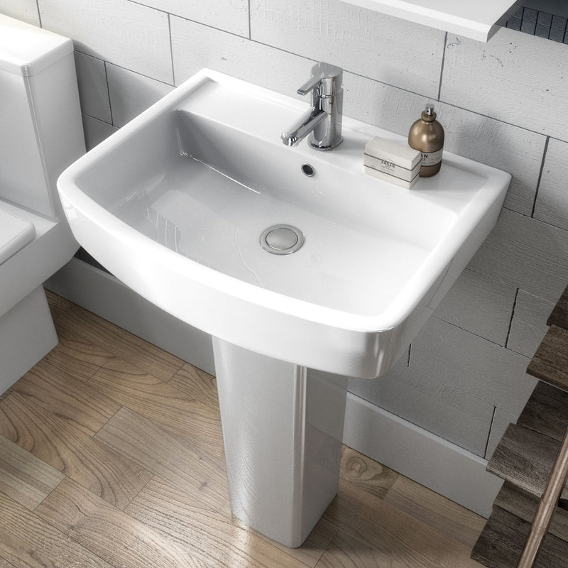 Nuie Bliss 520mm square basin and pedestal lifestyle view