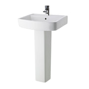Nuie Bliss 520mm 1 tap hole square ceramic basin and full pedestal in white