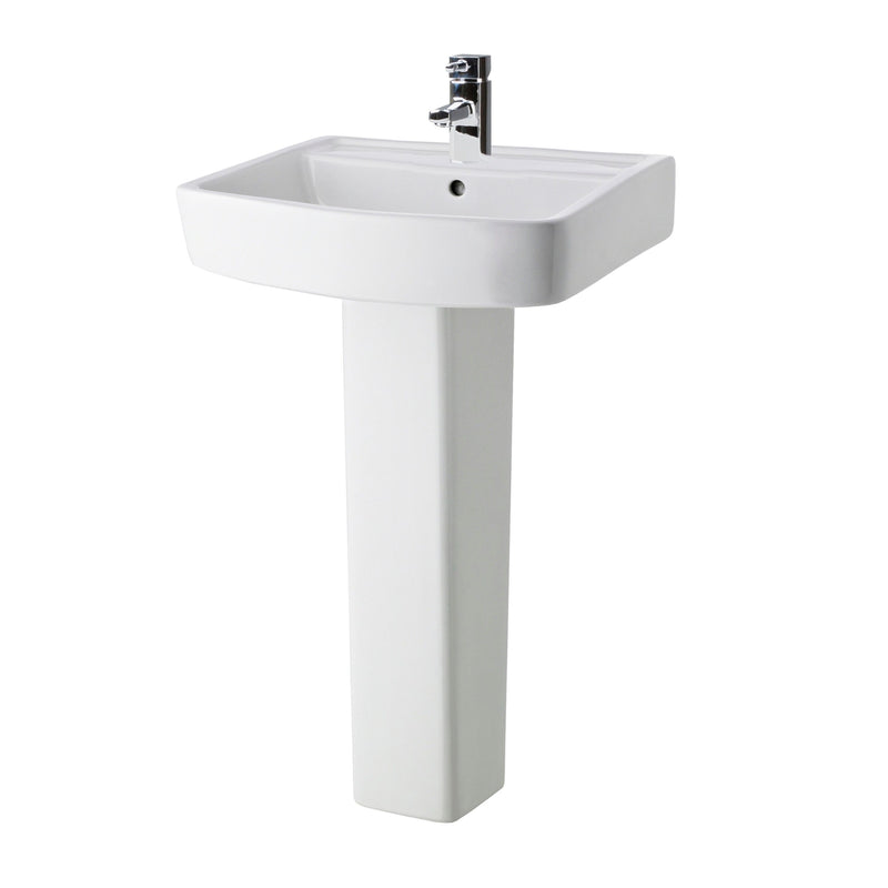 Nuie Bliss 520mm 1 tap hole square ceramic basin and full pedestal in white
