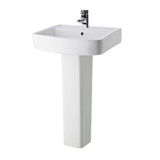 Nuie Bliss 520mm 1 tap hole square ceramic basin and full pedestal in white