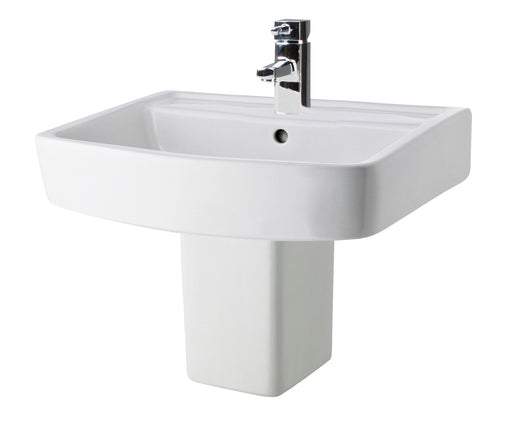 Nuie Bliss 520mm 1 tap hole square ceramic basin and semi pedestal in white