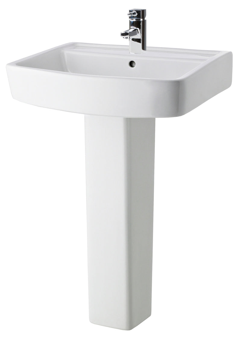 Nuie Bliss 600mm 1 tap hole square ceramic basin and full pedestal in white