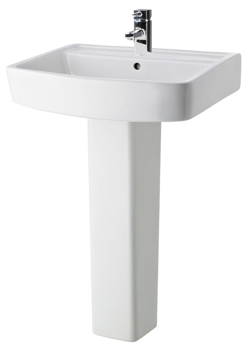 Nuie Bliss 600mm 1 tap hole square ceramic basin and full pedestal in white