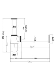 Nuie Bottle Trap Chrome (EA370) line drawing