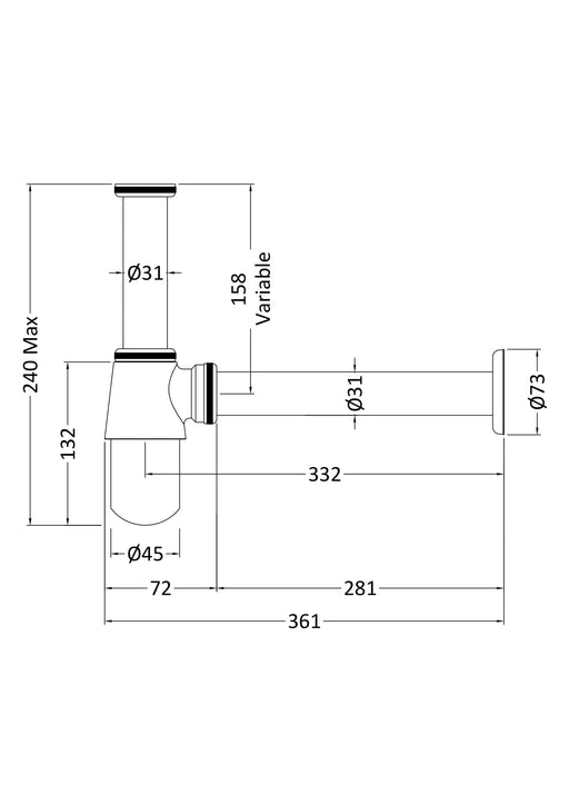 Nuie Bottle Trap Chrome (EA370) line drawing