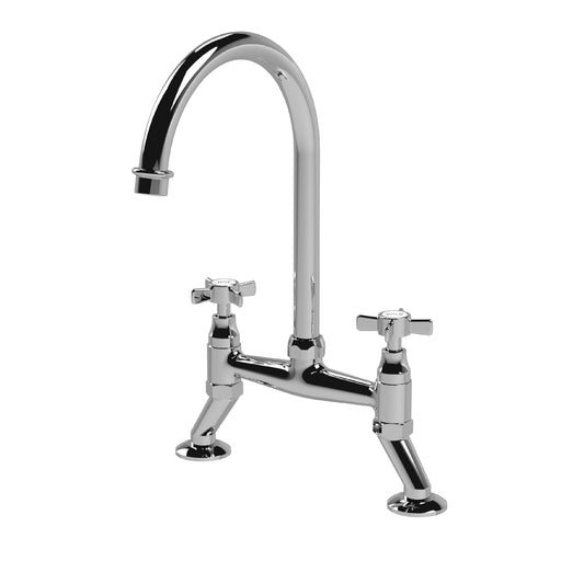 Nuie Bridge Kitchen Mixer Tap with Crosshead Handles Chrome (KB306)