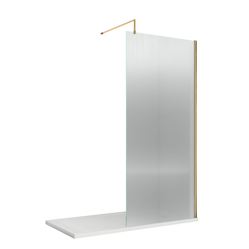 Nuie Brushed Brass Fluted Wetroom Screen 1950mm - 1000mm