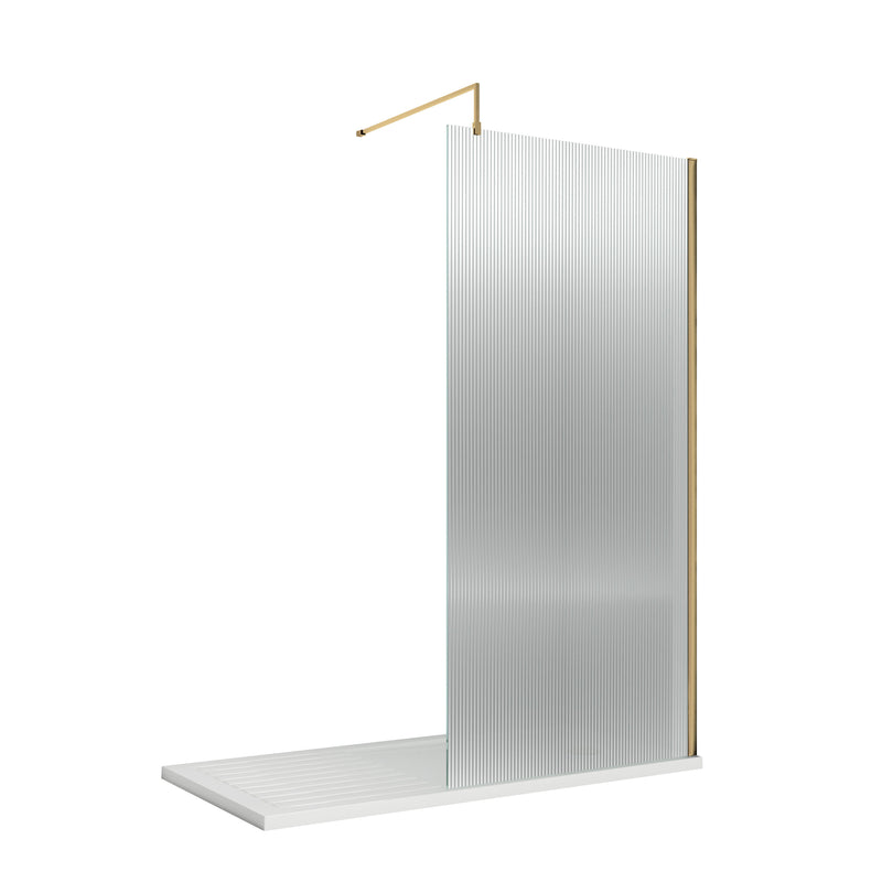 Nuie Brushed Brass Fluted Wetroom Screen - 800mm