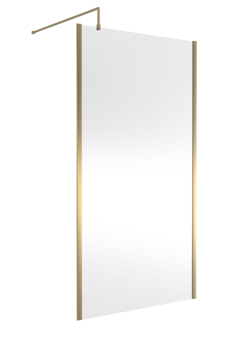 Nuie Brushed Brass Offset Wetroom Screen 1950mm - 1100mm