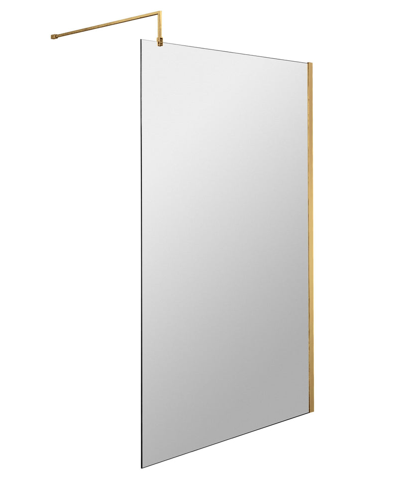 Nuie Brushed Brass Wetroom Screen with Support Bar - 1100mm