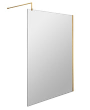 Nuie Brushed Brass Wetroom Screen with Support Bar - 1400mm