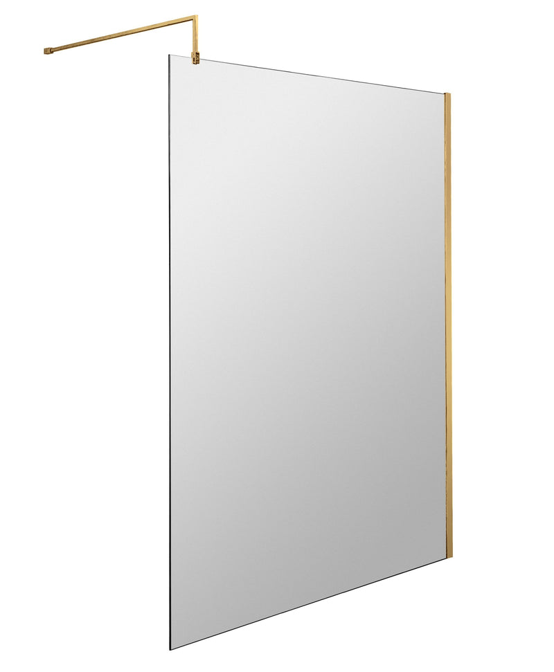 Nuie Brushed Brass Wetroom Screen with Support Bar - 1400mm