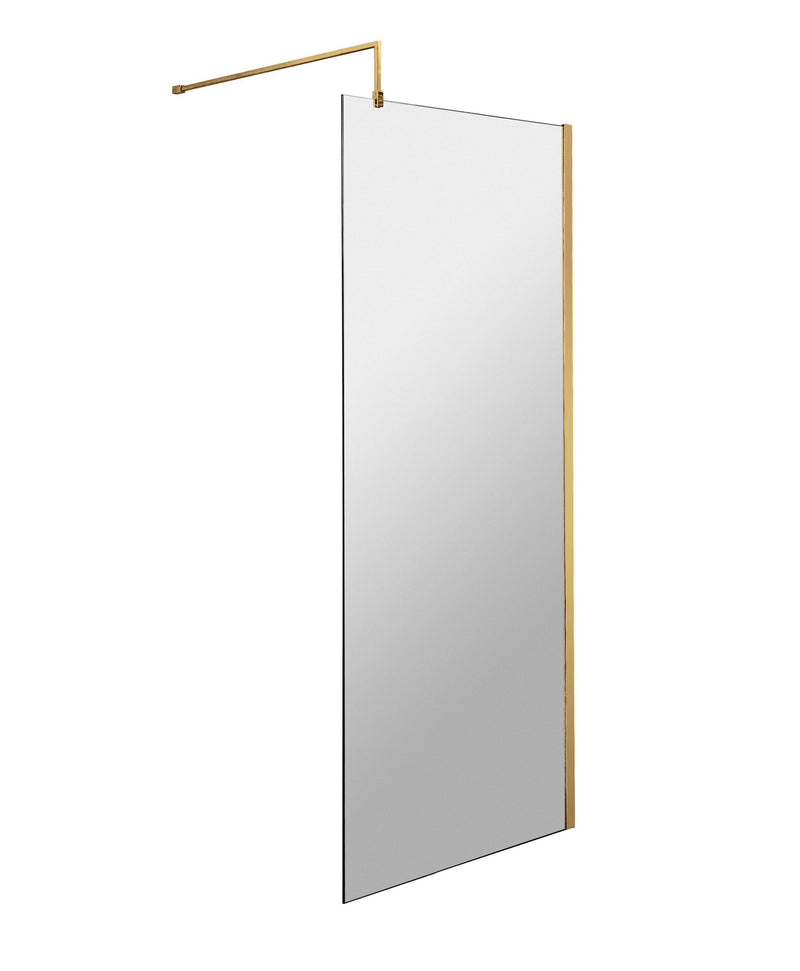 Nuie Brushed Brass Wetroom Screen with Support Bar - 760mm