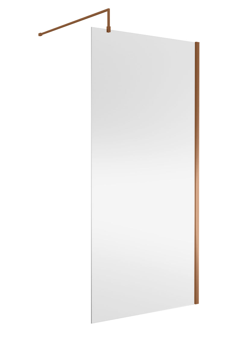 Nuie Brushed Bronze Wetroom Screen with Support Bar - 1000mm