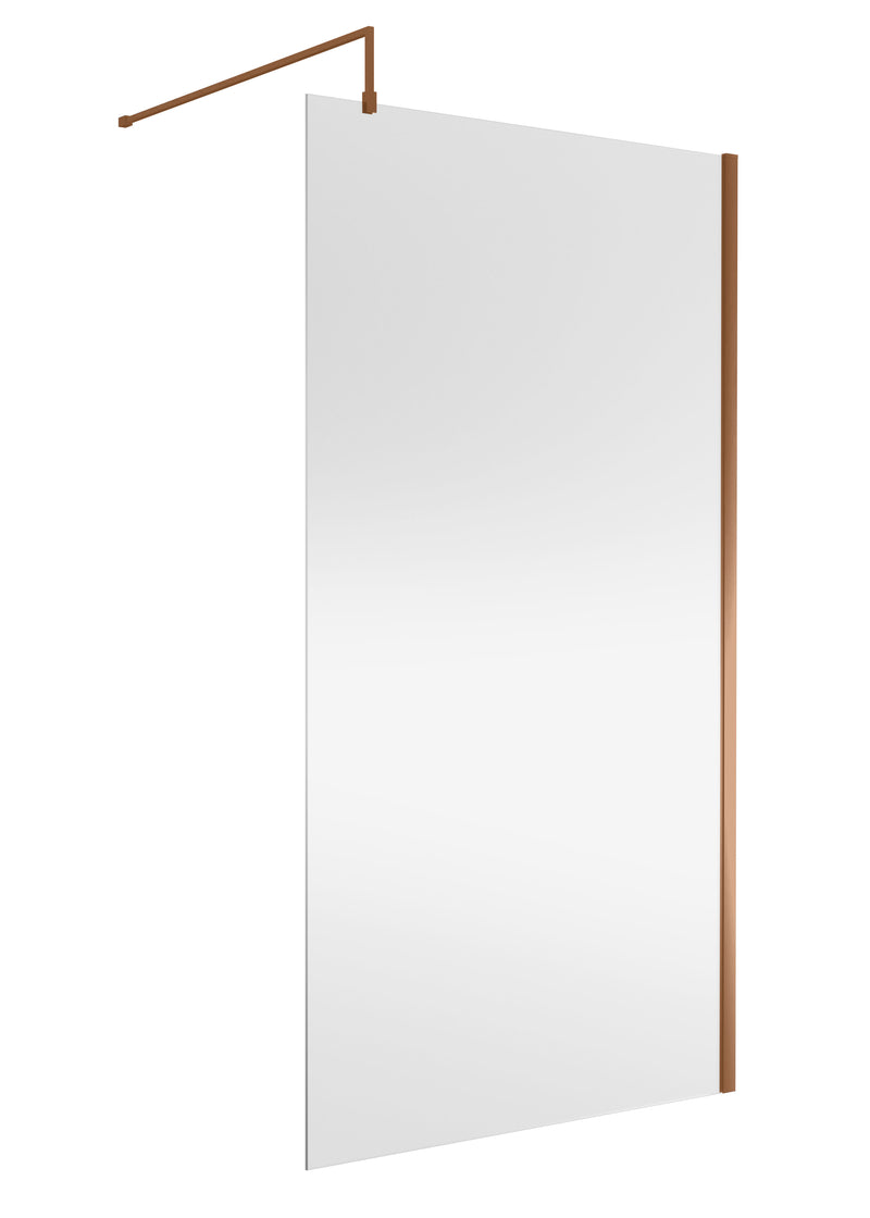 Nuie Brushed Bronze Wetroom Screen with Support Bar - 1100mm