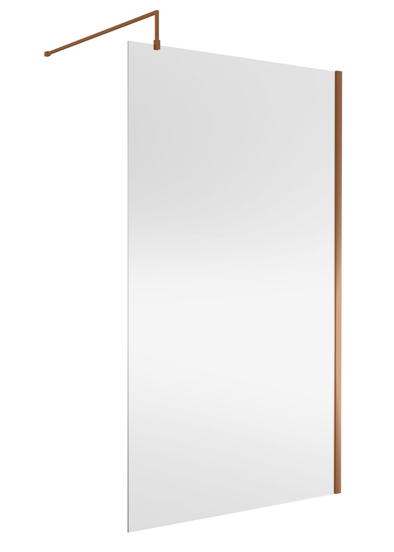 Nuie Brushed Bronze Wetroom Screen with Support Bar - 1200mm