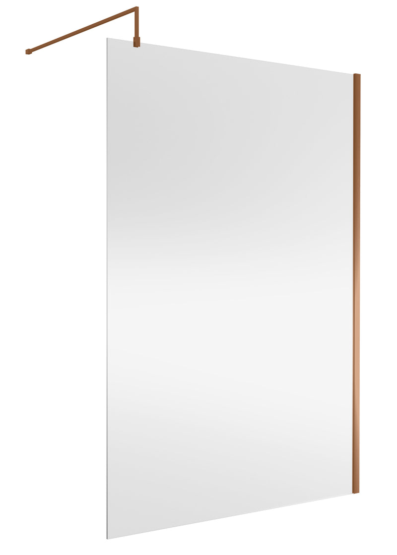 Nuie Brushed Bronze Wetroom Screen with Support Bar - 1400mm