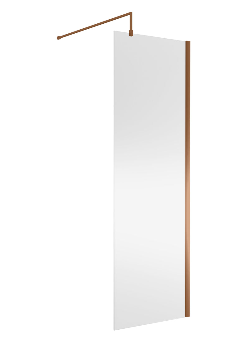 Nuie Brushed Bronze Wetroom Screen with Support Bar - 700mm