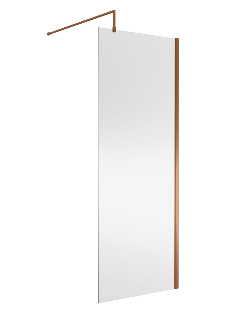 Nuie Brushed Bronze Wetroom Screen with Support Bar - 800mm