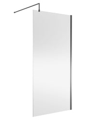 Nuie Brushed Pewter Wetroom Screen with Support Bar - 1000mm