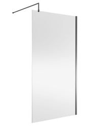 Nuie Brushed Pewter Wetroom Screen with Support Bar - 1100mm