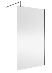 Nuie Brushed Pewter Wetroom Screen with Support Bar - 1200mm