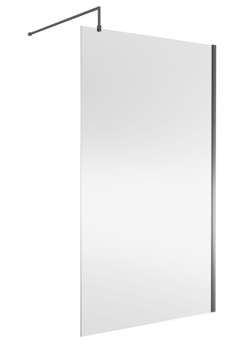 Nuie Brushed Pewter Wetroom Screen with Support Bar - 1200mm