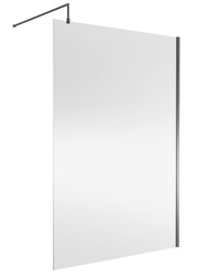 Nuie Brushed Pewter Wetroom Screen with Support Bar - 1400mm