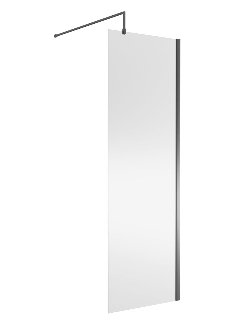 Nuie Brushed Pewter Wetroom Screen with Support Bar - 700mm