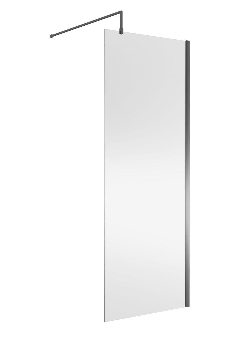 Nuie Brushed Pewter Wetroom Screen with Support Bar - 800mm