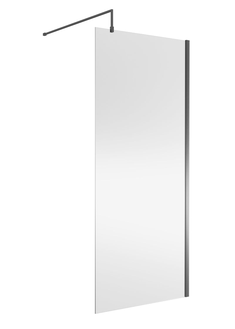 Nuie Brushed Pewter Wetroom Screen with Support Bar - 900mm