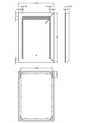 Nuie Carina 500x700mm LED touch sensor mirror dimensions diagram