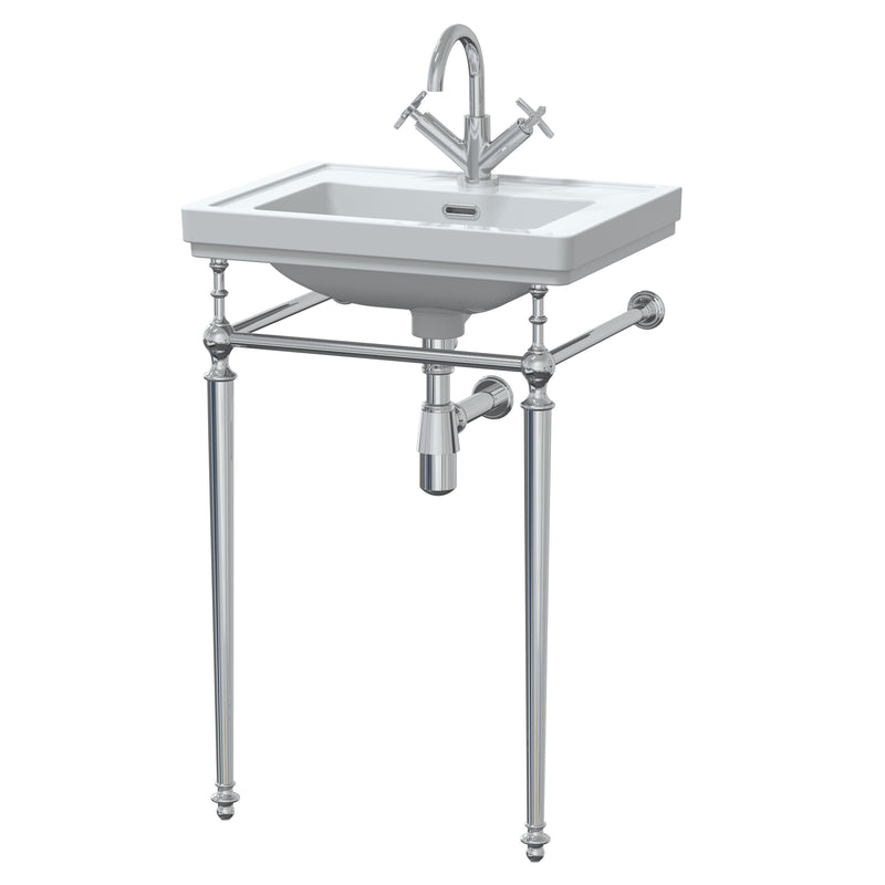 Nuie Carlton 530mm 1 tap hole traditional ceramic basin with washstand in white