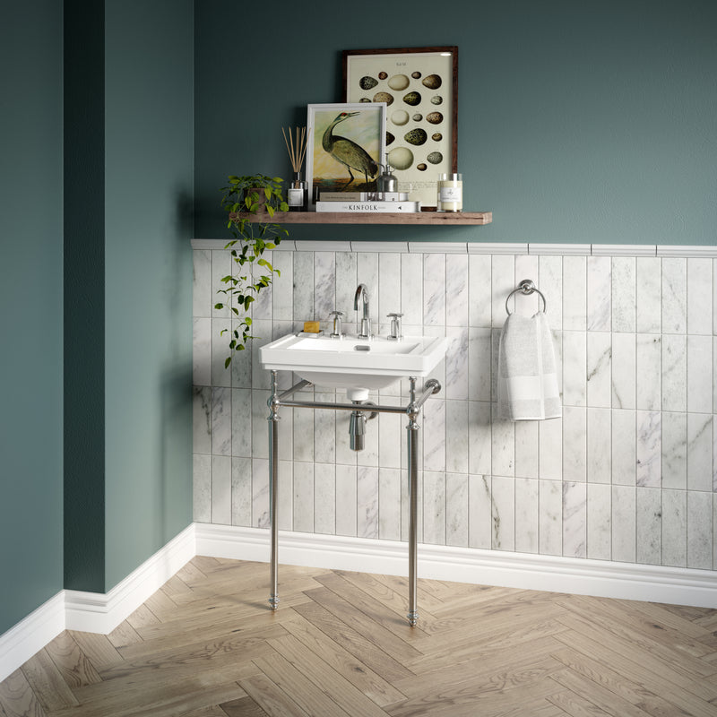 Nuie Carlton 530mm 3 tap hole basin and washstand in a traditional bathroom