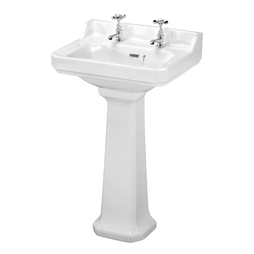 Nuie Carlton 560mm 2 tap hole ceramic basin and full pedestal in white