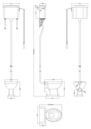 Nuie Carlton traditional high level toilet line drawing with dimensions