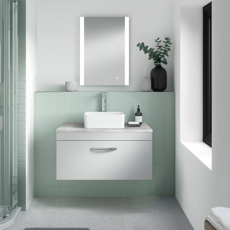 Nuie Castor ambient LED touch sensor mirror in a modern bathroom