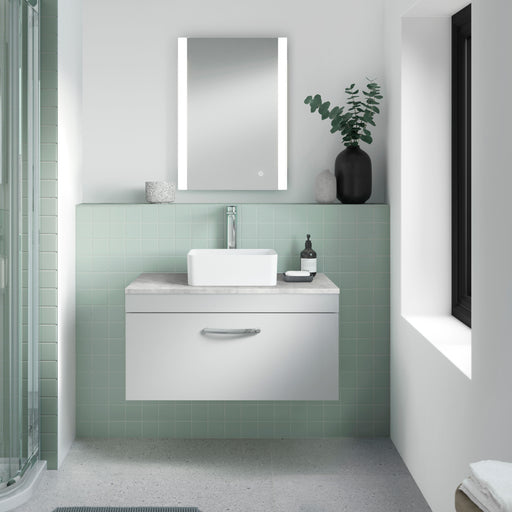 Nuie Castor ambient LED touch sensor mirror in a modern bathroom