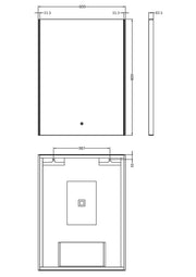 Nuie Cepheus 600x800mm LED touch sensor mirror dimensions diagram