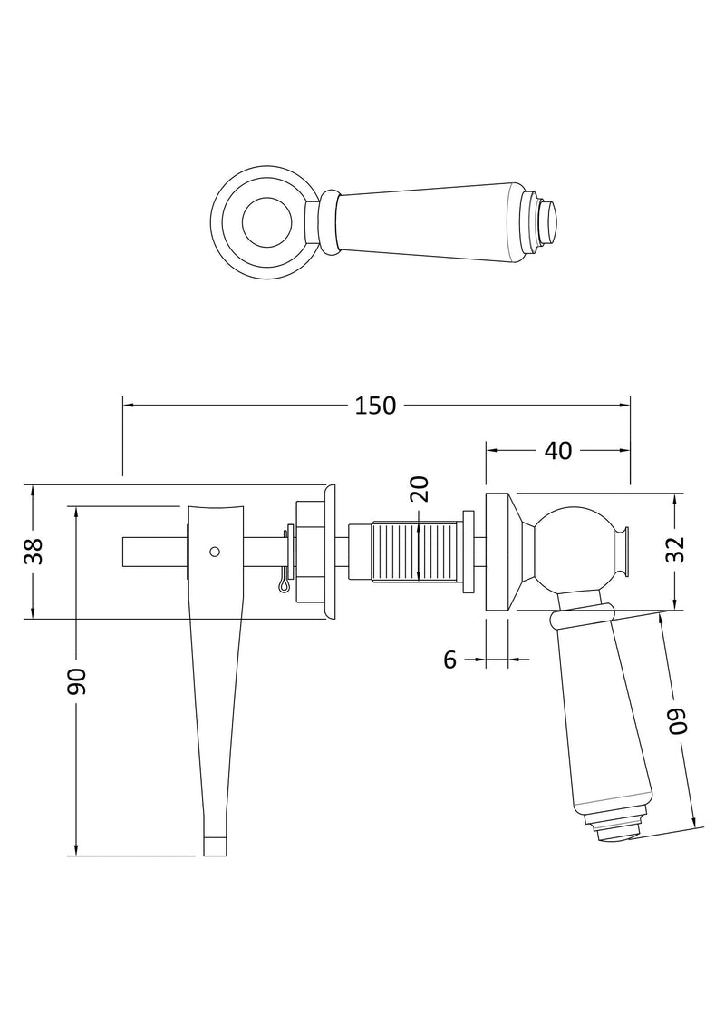 Nuie Ceramic WC Lever line drawing