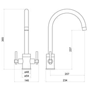 Nuie Charnel Two Handle Kitchen Mixer Tap Chrome (KCR305DL) line drawing