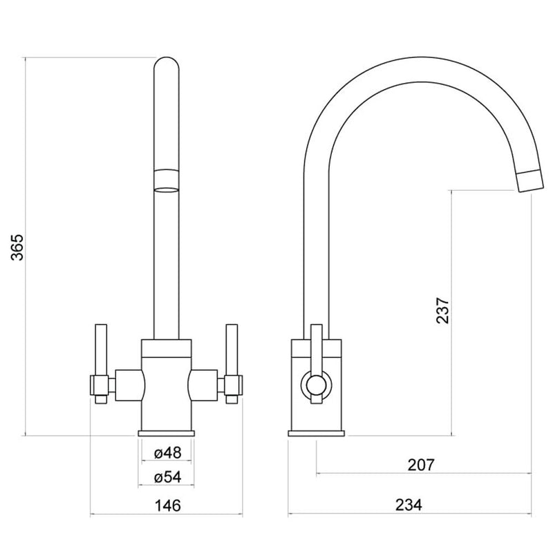 Nuie Charnel Two Handle Kitchen Mixer Tap Chrome (KCR305DL) line drawing
