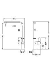 Nuie Churni Square Kitchen Mixer Tap Single Lever line drawing