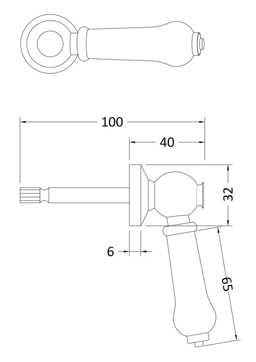 Nuie Cistern Lever Handle Brushed Pewter (E760) line drawing