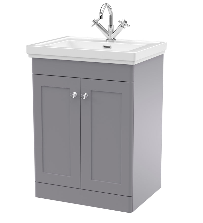 Nuie Classique Floor Standing Vanity Unit with 1 Tap Hole Fireclay Basin in Grey