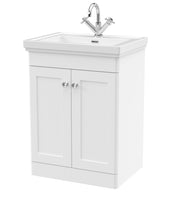 Nuie Classique Floor Standing Vanity Unit with 1 Tap Hole Fireclay Basin in White