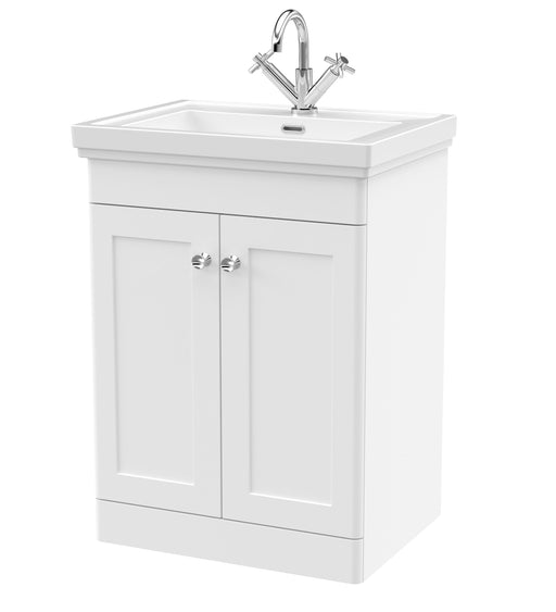 Nuie Classique Floor Standing Vanity Unit with 1 Tap Hole Fireclay Basin in White