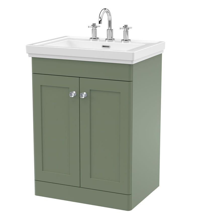 Nuie Classique Floor Standing Vanity Unit with 3 Tap Hole Fireclay Basin in Green