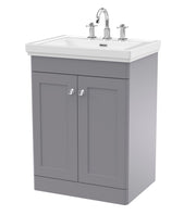 Nuie Classique Floor Standing Vanity Unit with 3 Tap Hole Fireclay Basin in Grey