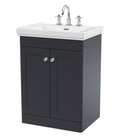 Nuie Classique Floor Standing Vanity Unit with 3 Tap Hole Fireclay Basin in Soft Black